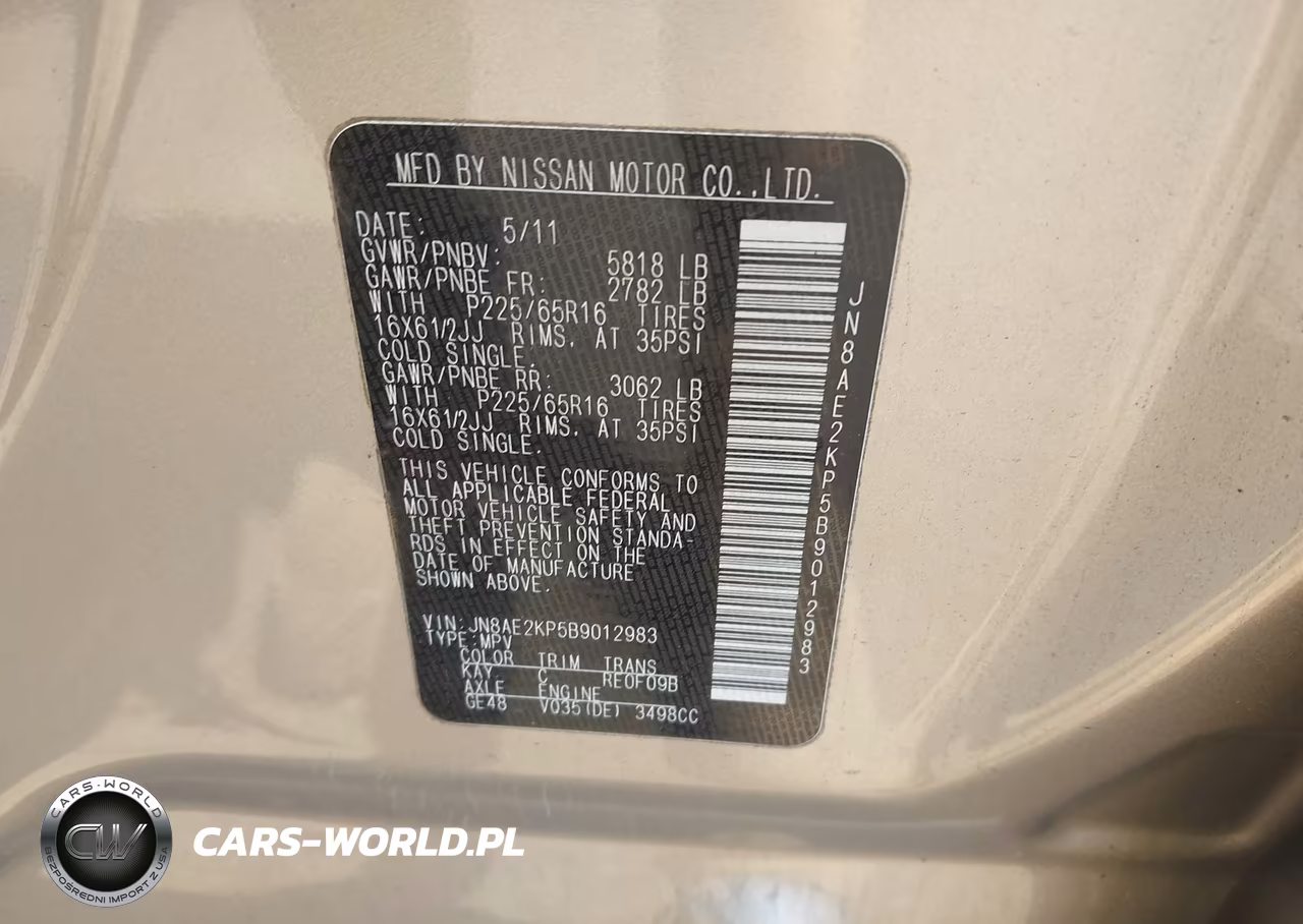 2011 Nissan Quest S VIN:JN8AE2KP5B9012983 - 9
