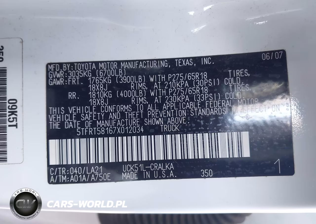 2007 Toyota Tundra Limited 4.7L V8 VIN:5TFRT58167X012034 - 9