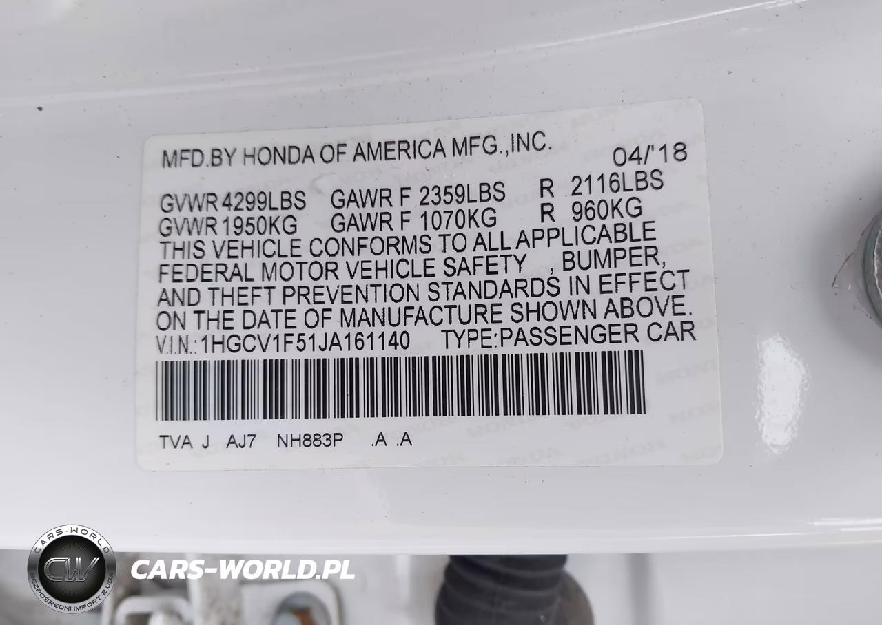 2018 Honda Accord Ex-L VIN:1HGCV1F51JA161140 - 9