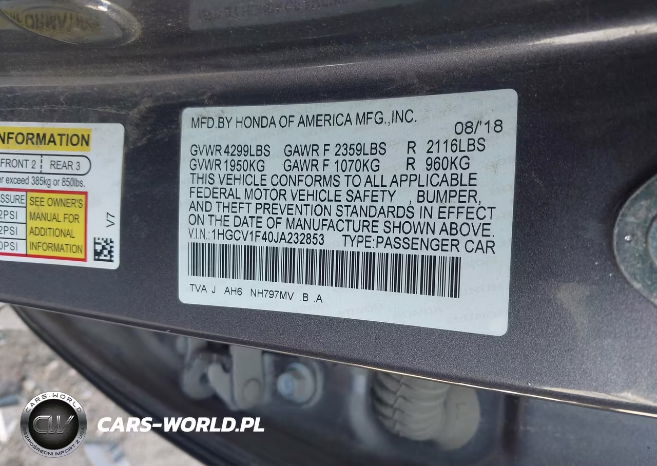 2018 Honda Accord Ex VIN:1HGCV1F40JA232853 - 9