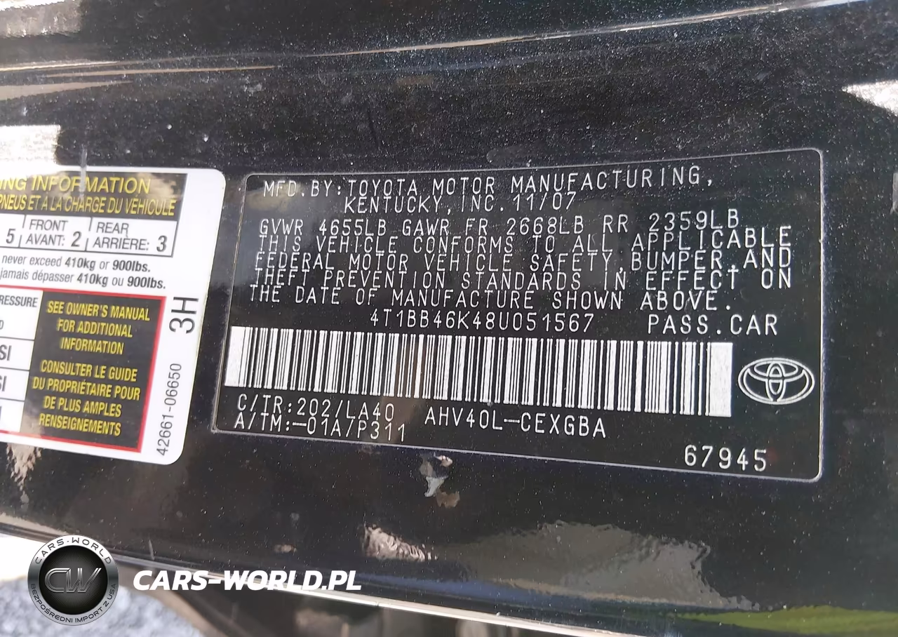 2008 Toyota Camry Hybrid VIN:4T1BB46K48U051567 - 9