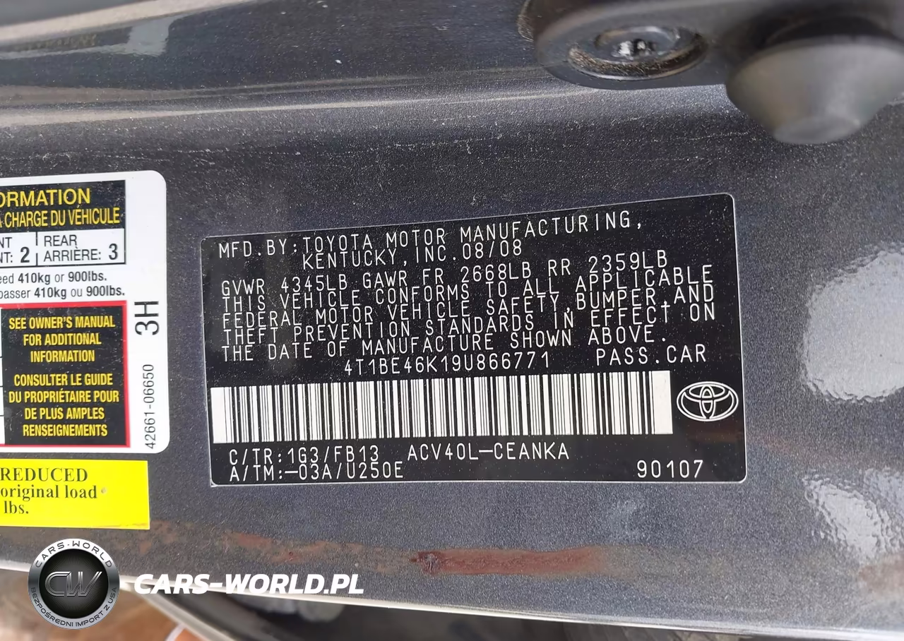 2009 Toyota Camry Le VIN:4T1BE46K19U866771 - 9
