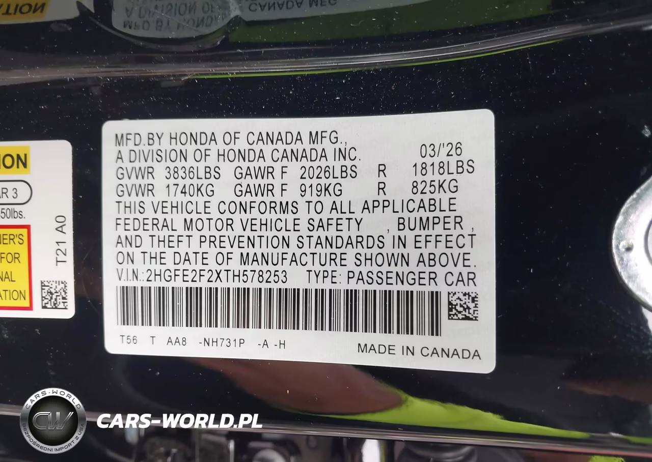 2026 Honda Civic Lx VIN:2HGFE2F2XTH578253 - 9