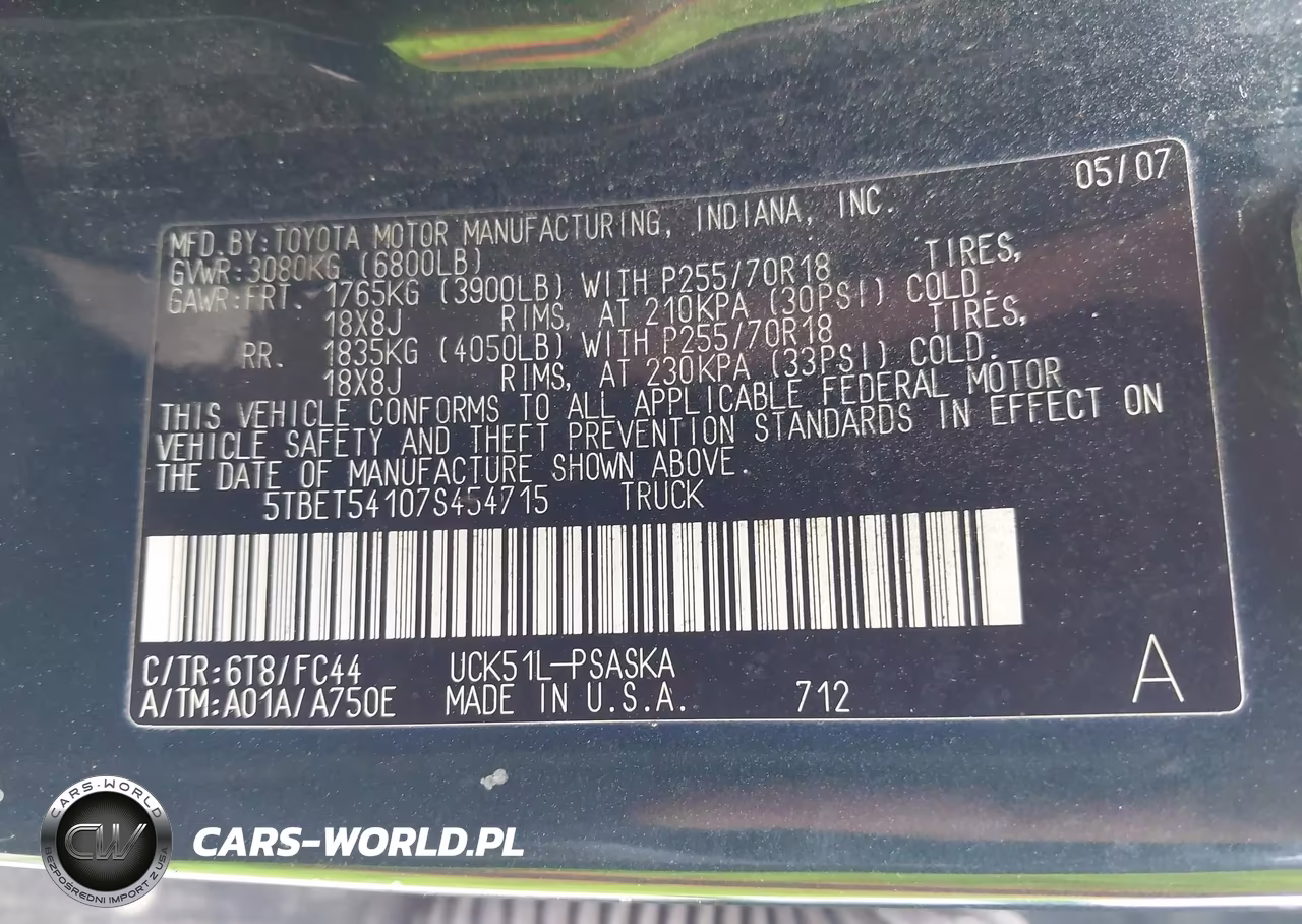 2007 Toyota Tundra Sr5 4.7L V8 VIN:5TBET54107S454715 - 9