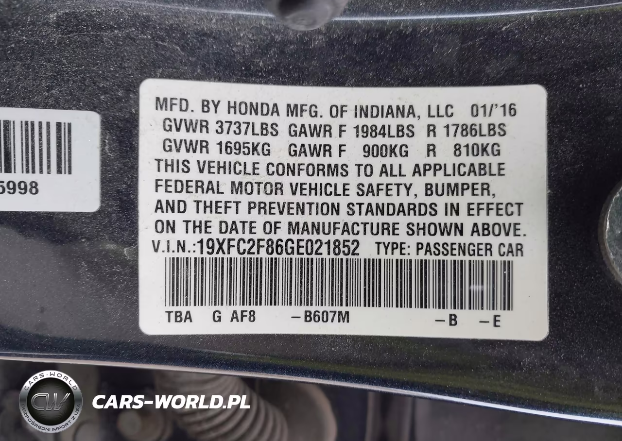 2016 Honda Civic Ex VIN:19XFC2F86GE021852 - 9