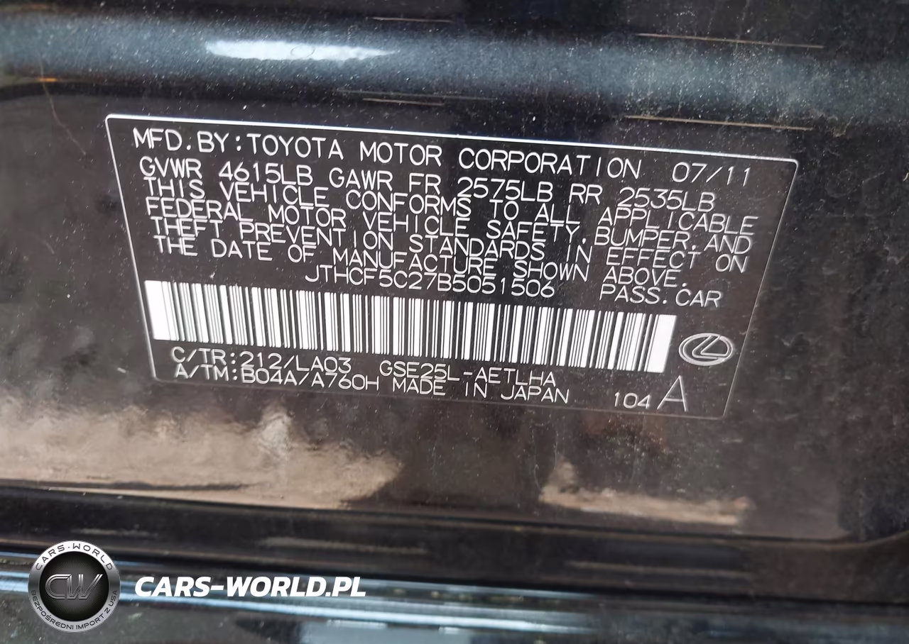 2011 Lexus Is 250 VIN:JTHCF5C27B5051506 - 9