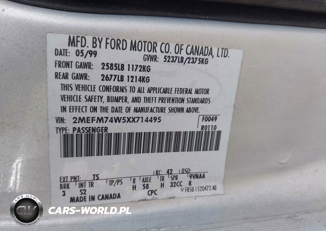 1999 Mercury Grand Marquis Gs VIN:2MEFM74W5XX714495 - 9