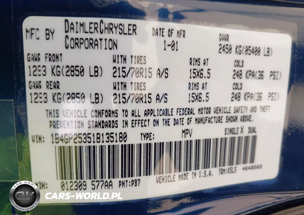 2001 Dodge Caravan Se VIN:1B4GP25351B135180 - 9