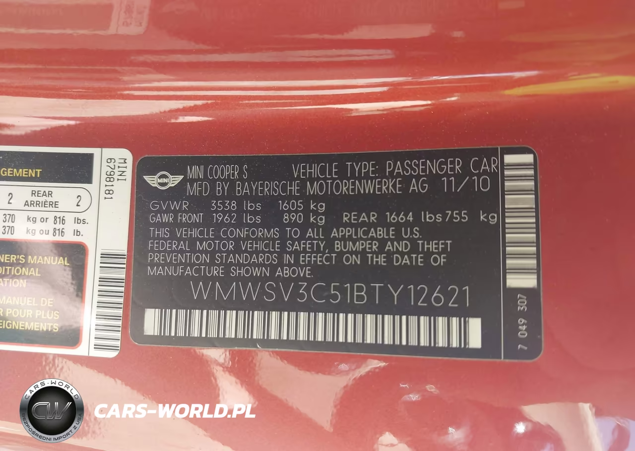 2011 Mini Cooper S VIN:WMWSV3C51BTY12621 - 9