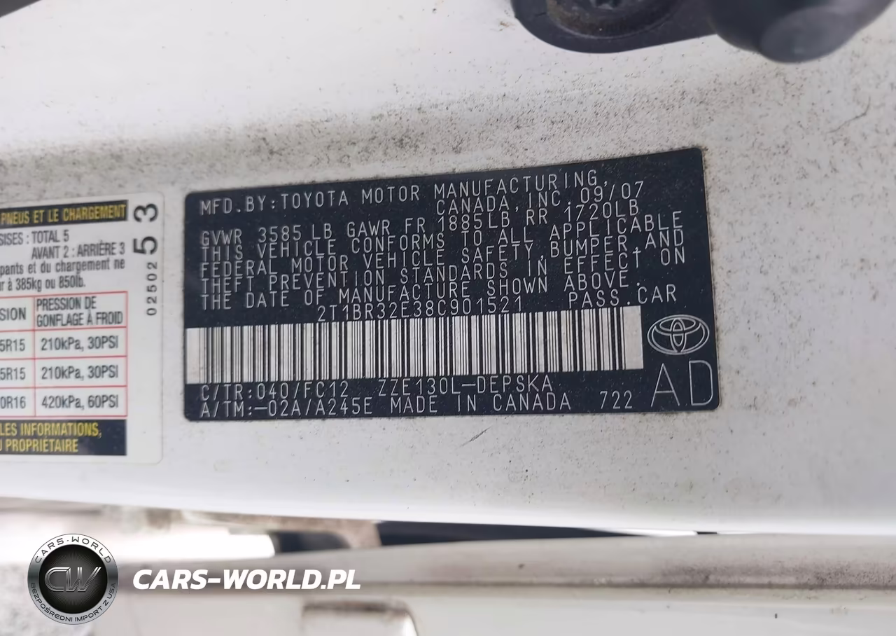 2008 Toyota Corolla S VIN:2T1BR32E38C901521 - 9