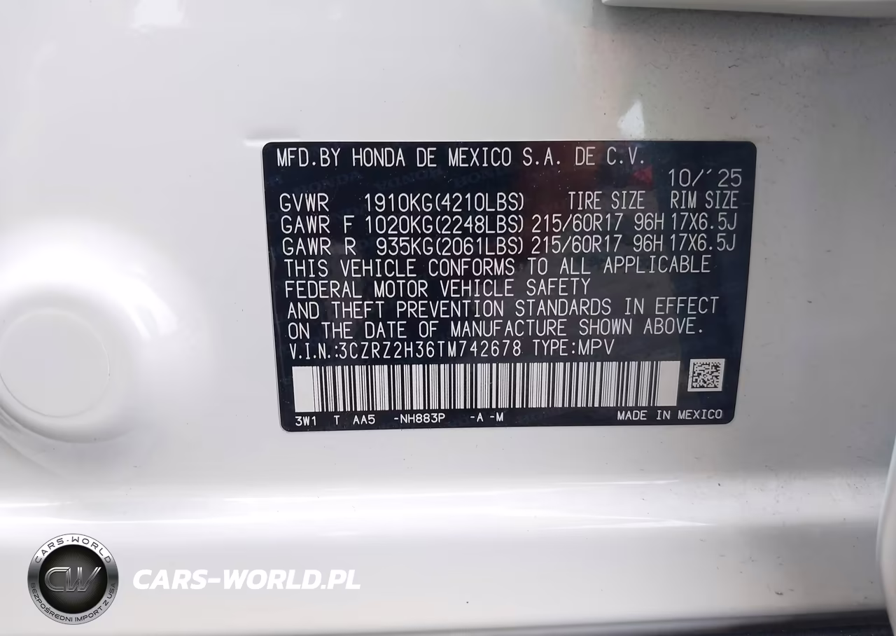 2026 Honda Hr-V Awd Lx VIN:3CZRZ2H36TM742678 - 9