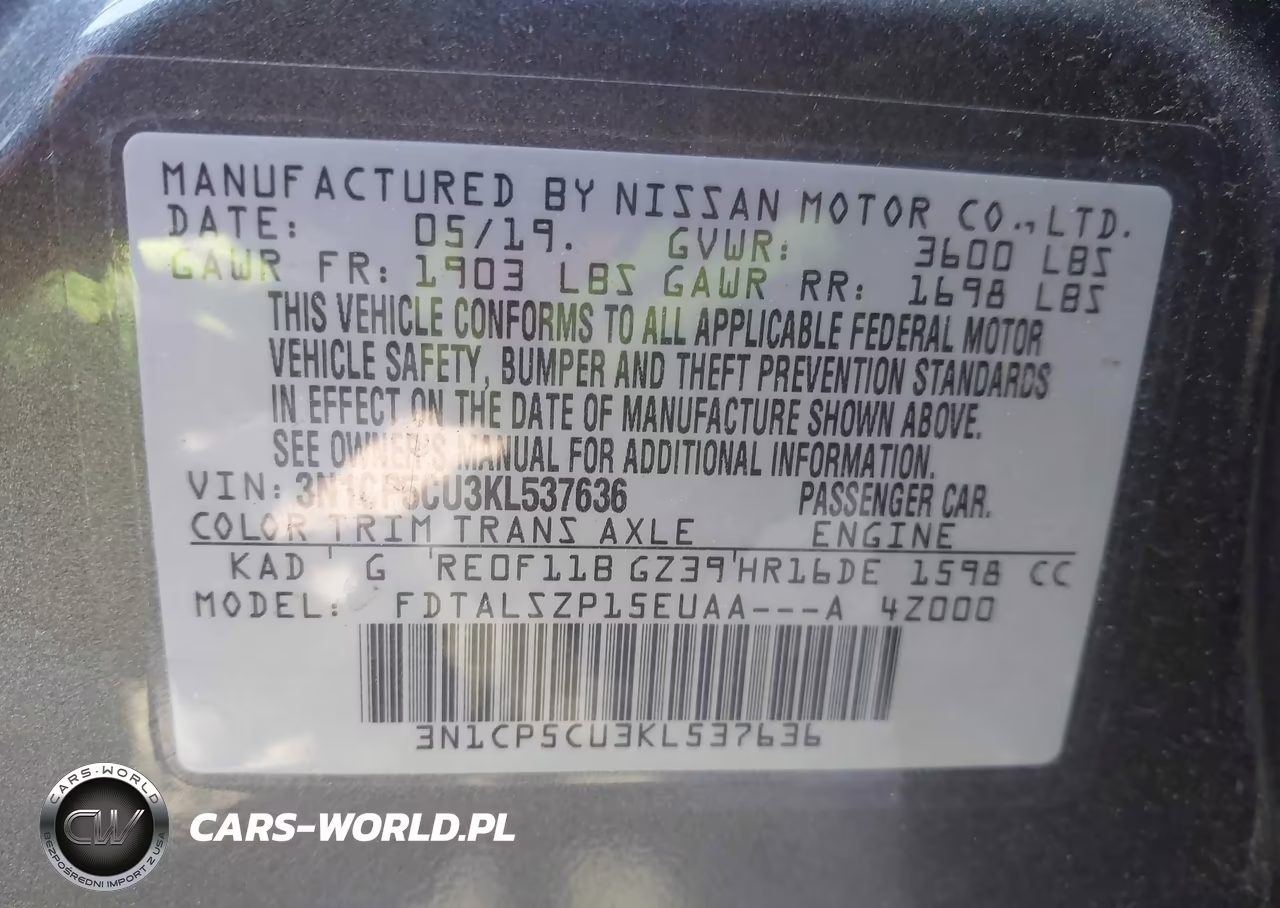 2019 Nissan Kicks Sv VIN:3N1CP5CU3KL537636 - 9