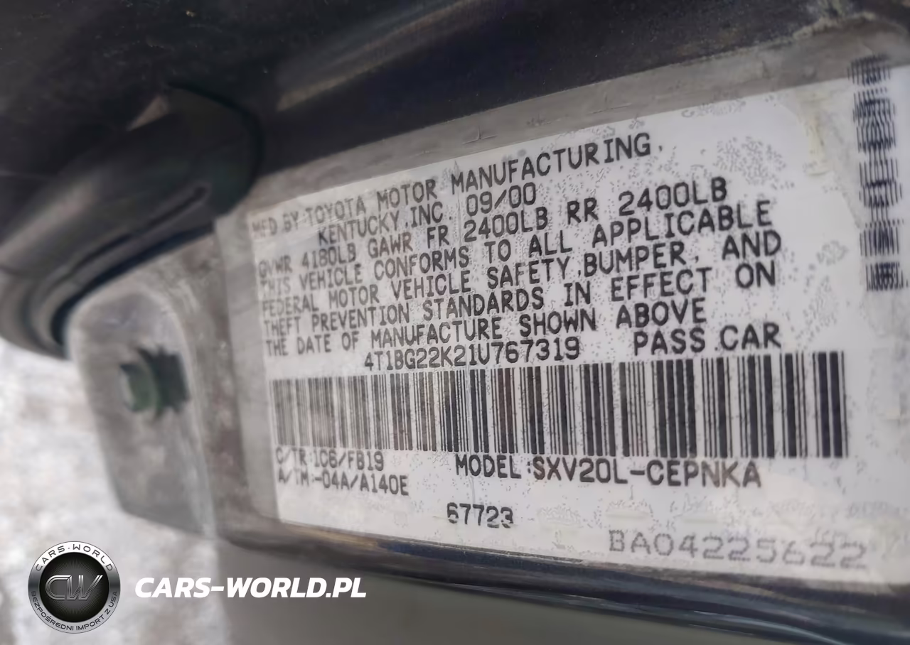 2001 Toyota Camry Le VIN:4T1BG22K21U767319 - 9