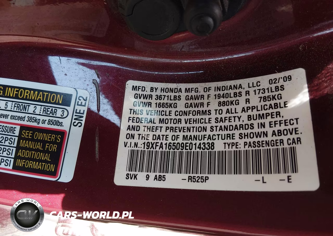 2009 Honda Civic Lx VIN:19XFA16509E014338 - 9