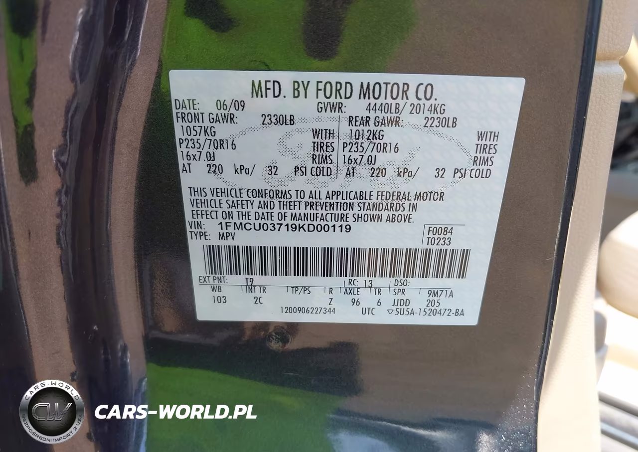2009 Ford Escape Xlt VIN:1FMCU03719KD00119 - 9