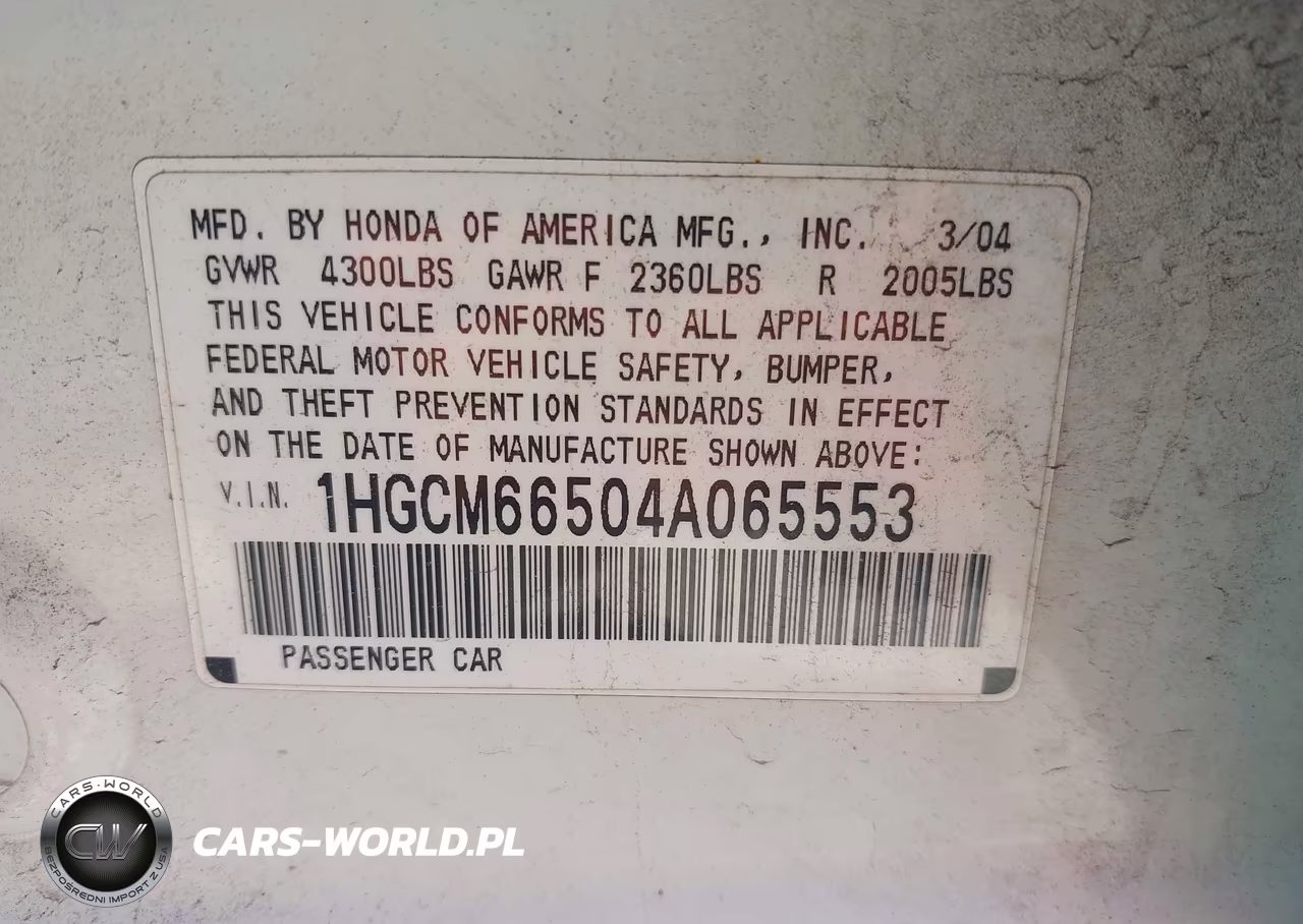 2004 Honda Accord Ex VIN:1HGCM66504A065553 - 9
