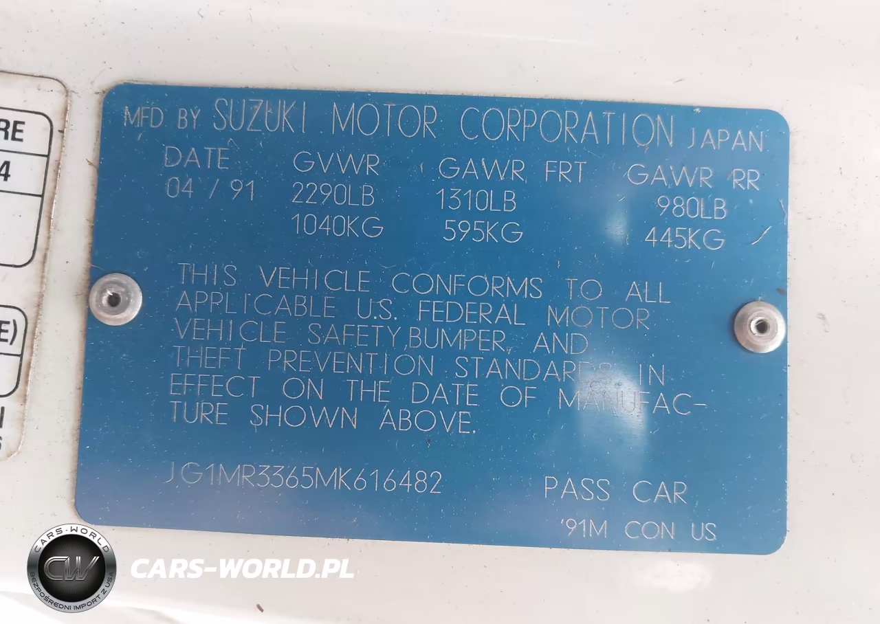 1991 Geo Metro Lsi Sprint Cl VIN:JG1MR3365MK616482 - 9