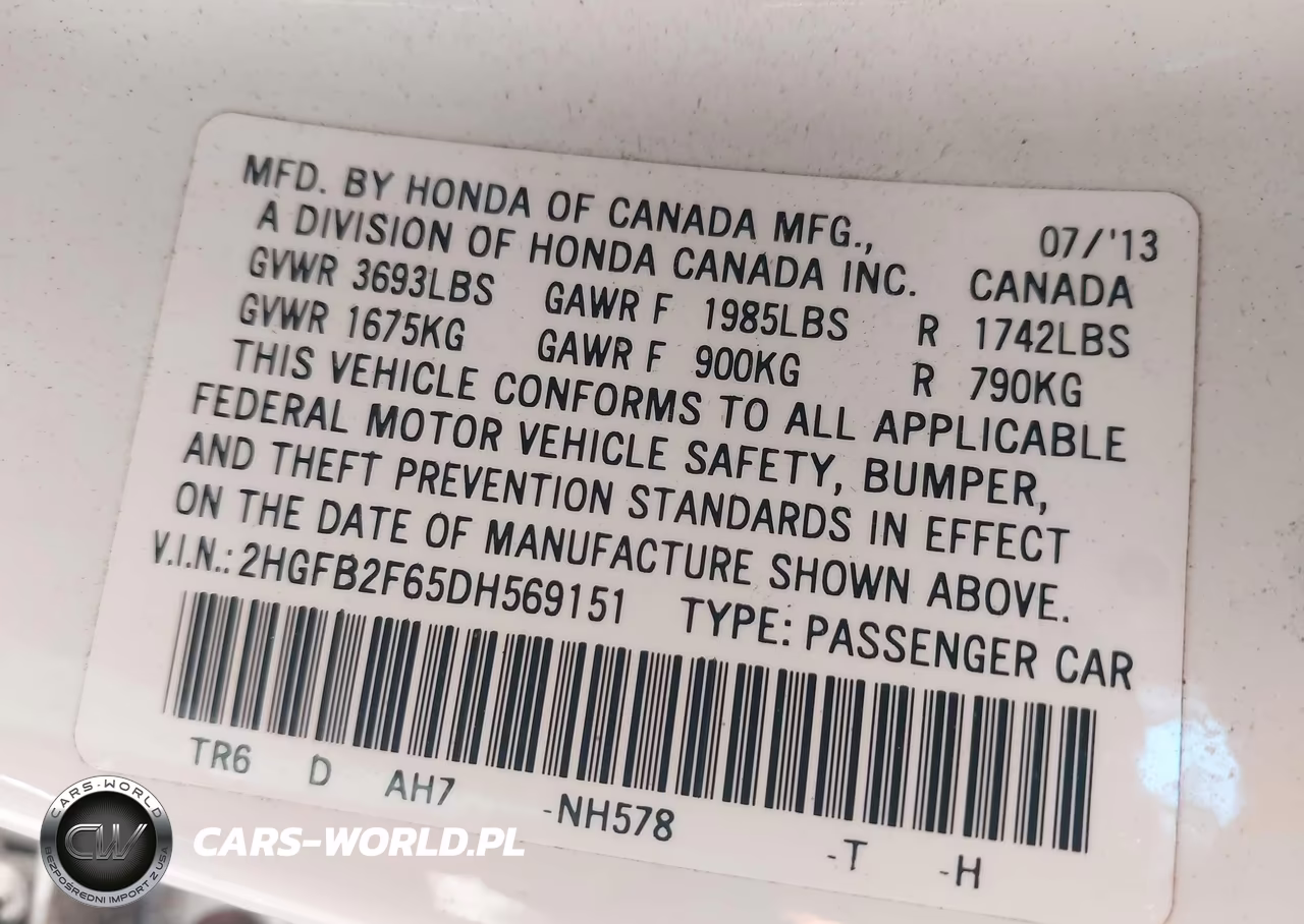 2013 Honda Civic Hf VIN:2HGFB2F65DH569151 - 9