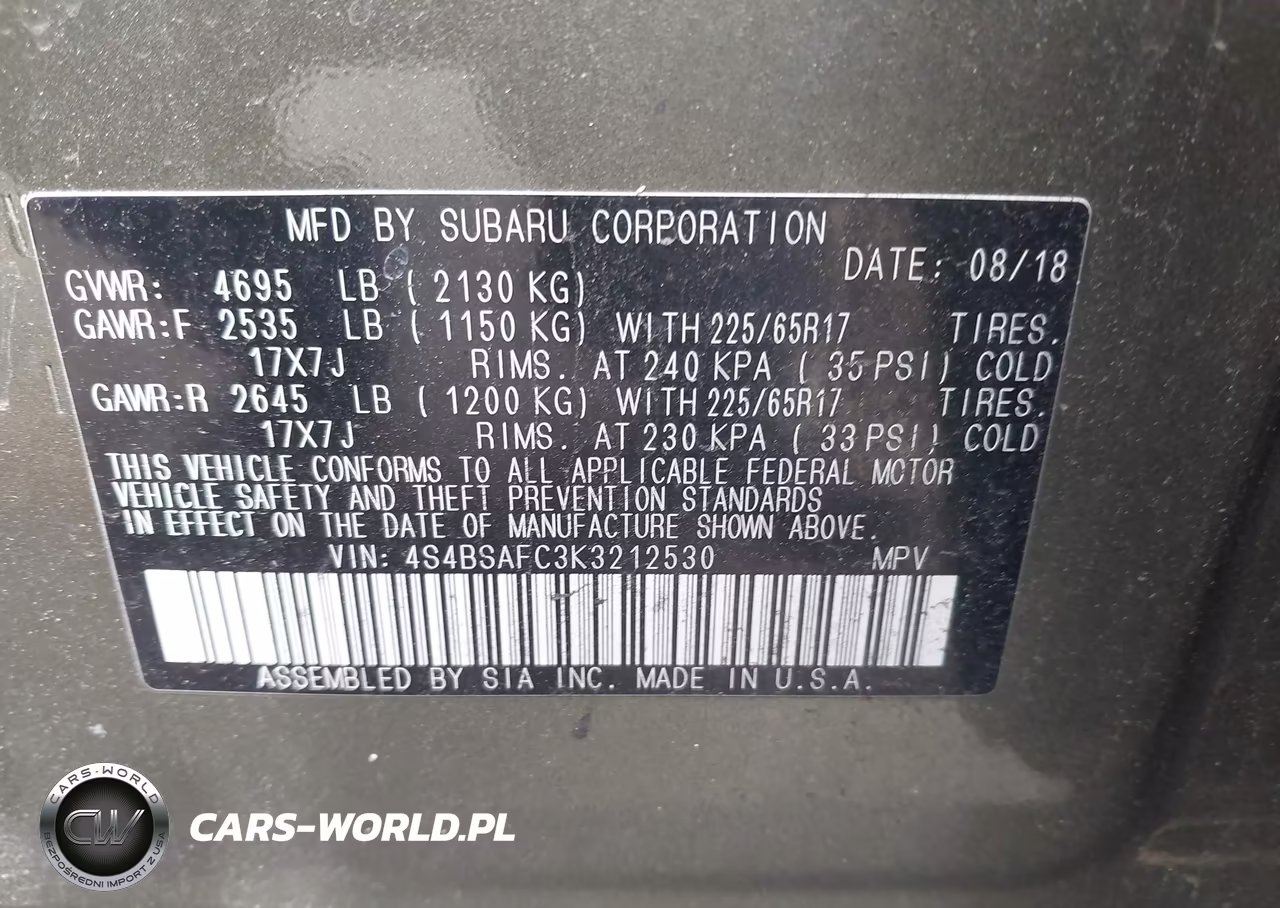 2019 Subaru Outback 2.5I Premium VIN:4S4BSAFC3K3212530 - 9