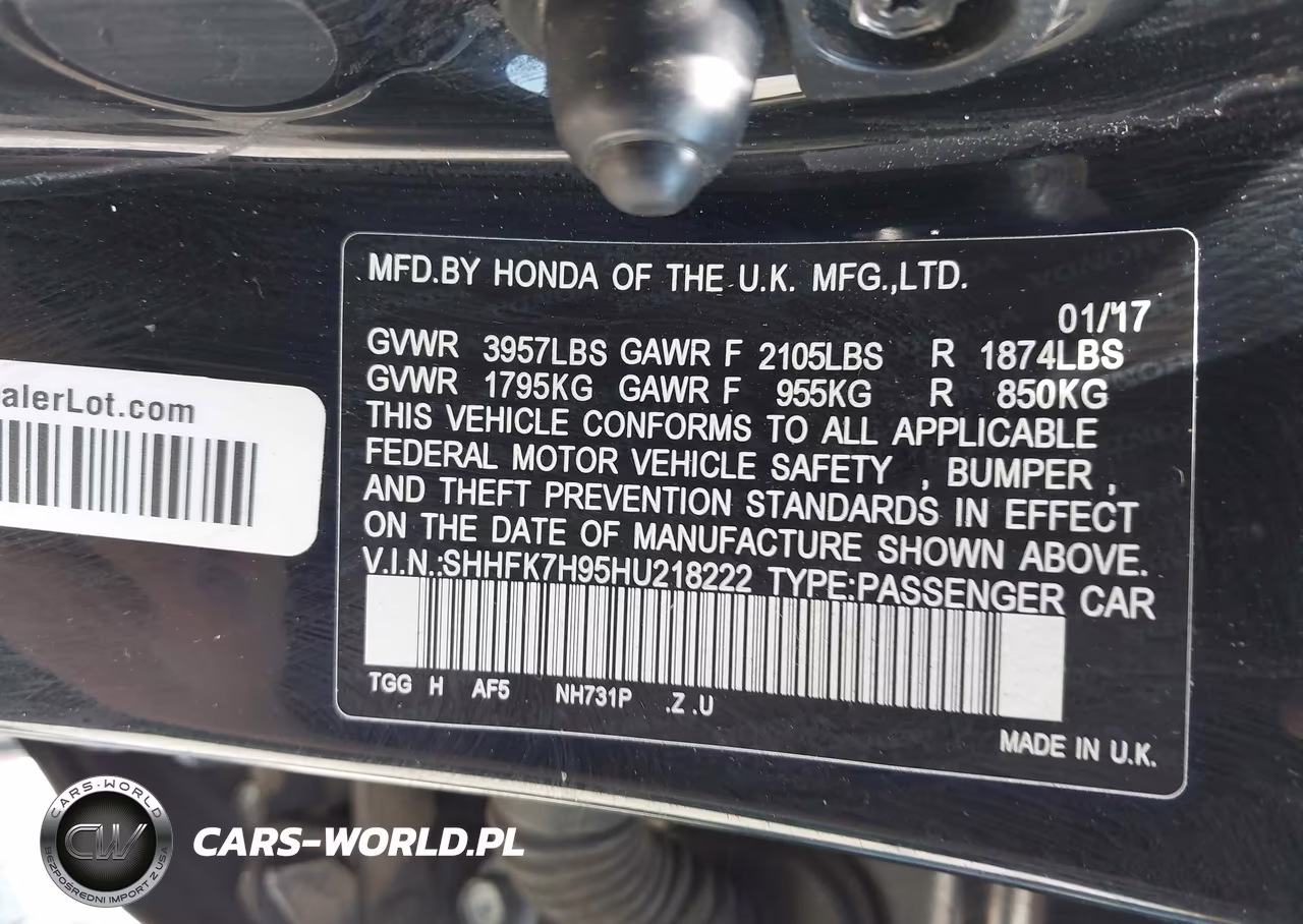2017 Honda Civic Sport Touring VIN:SHHFK7H95HU218222 - 9