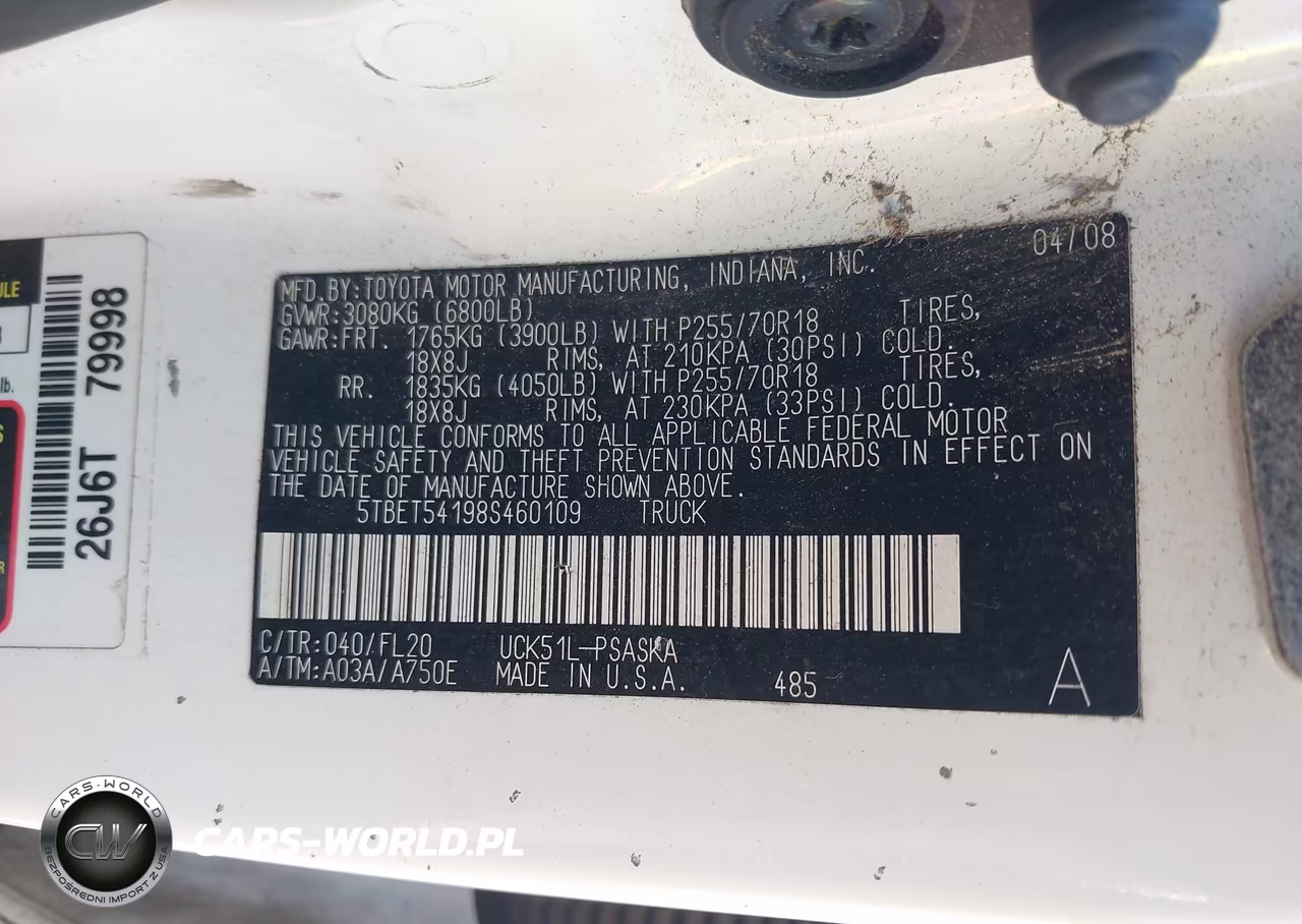 2008 Toyota Tundra Base 4.7L V8 VIN:5TBET54198S460109 - 9