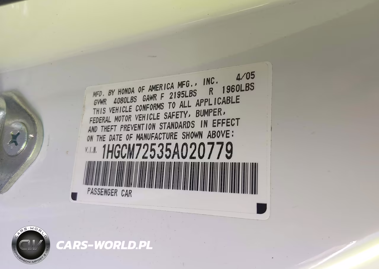 2005 Honda Accord 2.4 Lx Special Edition VIN:1HGCM72535A020779 - 9
