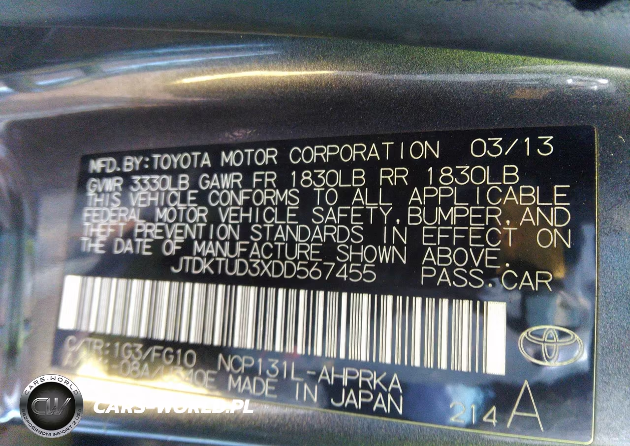 2013 Toyota Yaris Le VIN:JTDKTUD3XDD567455 - 9