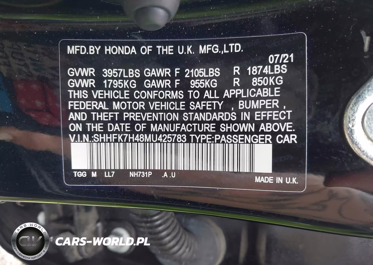 2021 Honda Civic Sport VIN:SHHFK7H48MU425783 - 9
