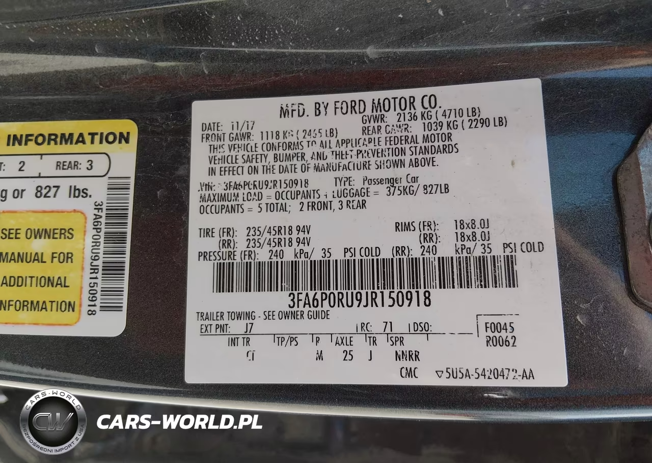 2018 Ford Fusion Hybrid Titanium VIN:3FA6P0RU9JR150918 - 9