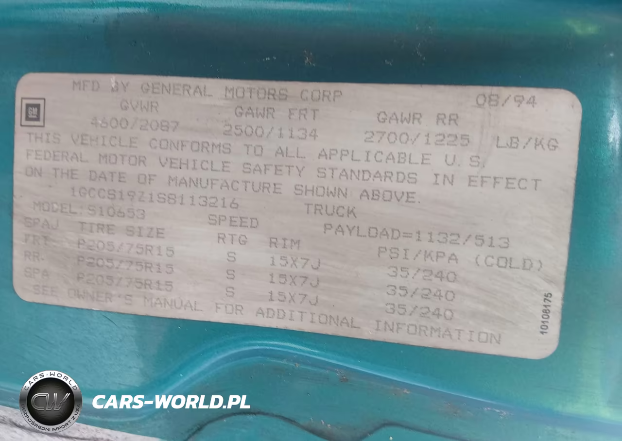 1995 Chevrolet S Truck S10 VIN:1GCCS19Z1S8113216 - 9