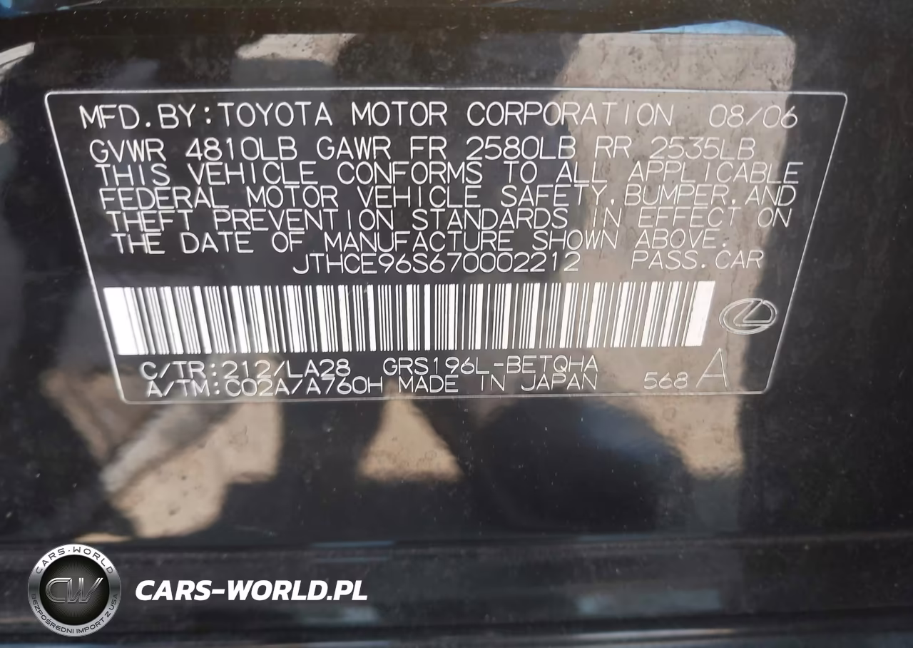 2007 Lexus Gs 350 VIN:JTHCE96S670002212 - 9
