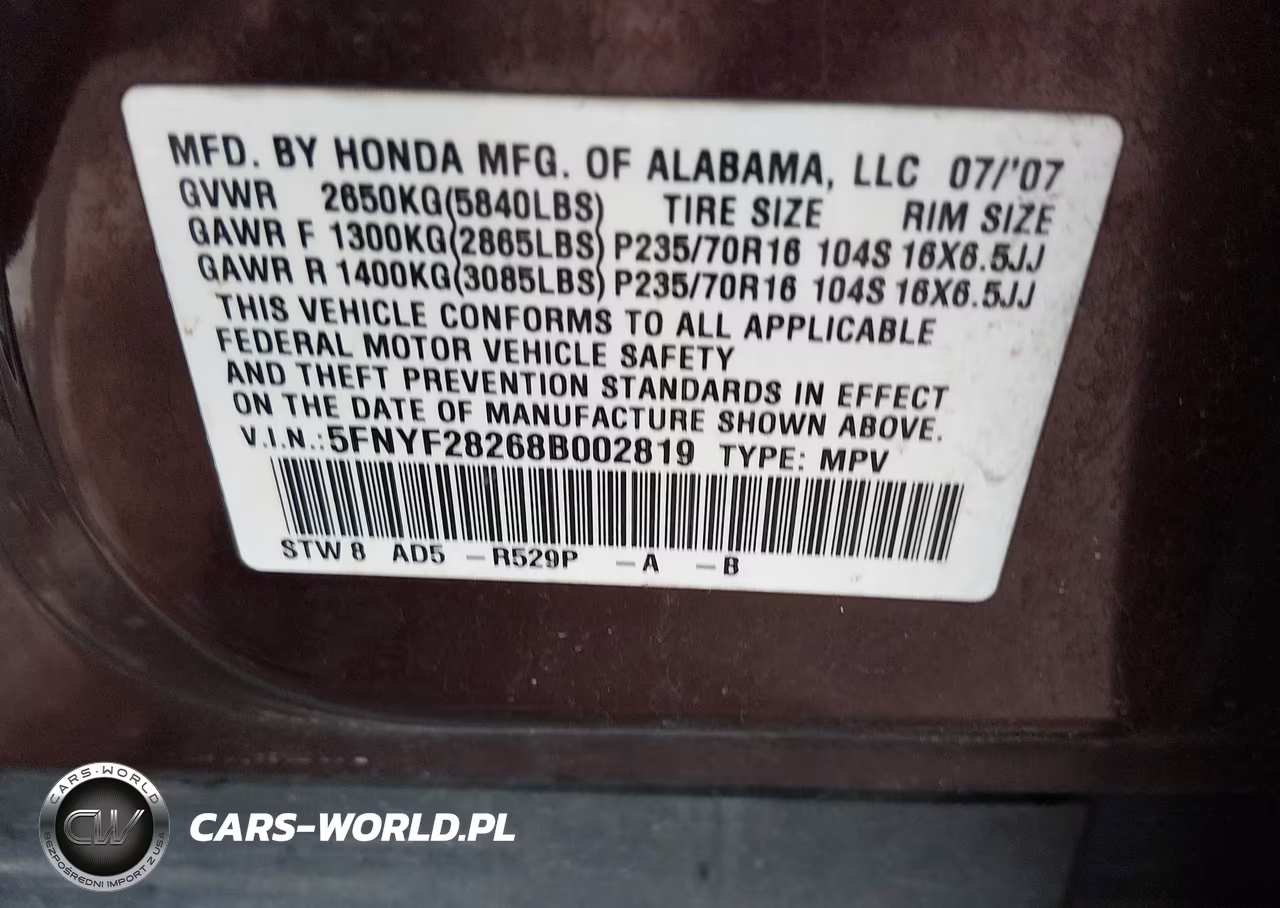 2008 Honda Pilot Vp VIN:5FNYF28268B002819 - 9