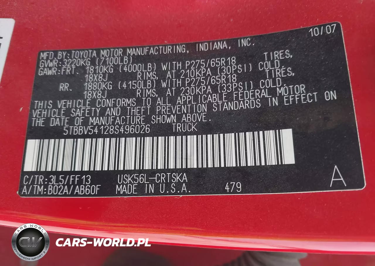 2008 Toyota Tundra Sr5 5.7L V8 VIN:5TBBV54128S496026 - 9