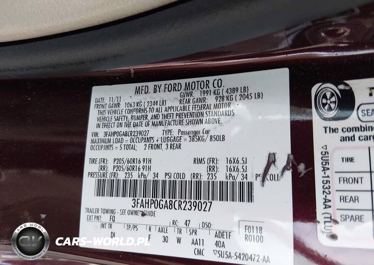 2012 Ford Fusion S VIN:3FAHP0GA8CR239027 - 9