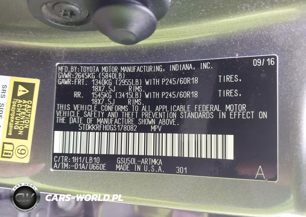 2016 Toyota Highlander Xle V6 VIN:5TDKKRFH0GS178082 - 9