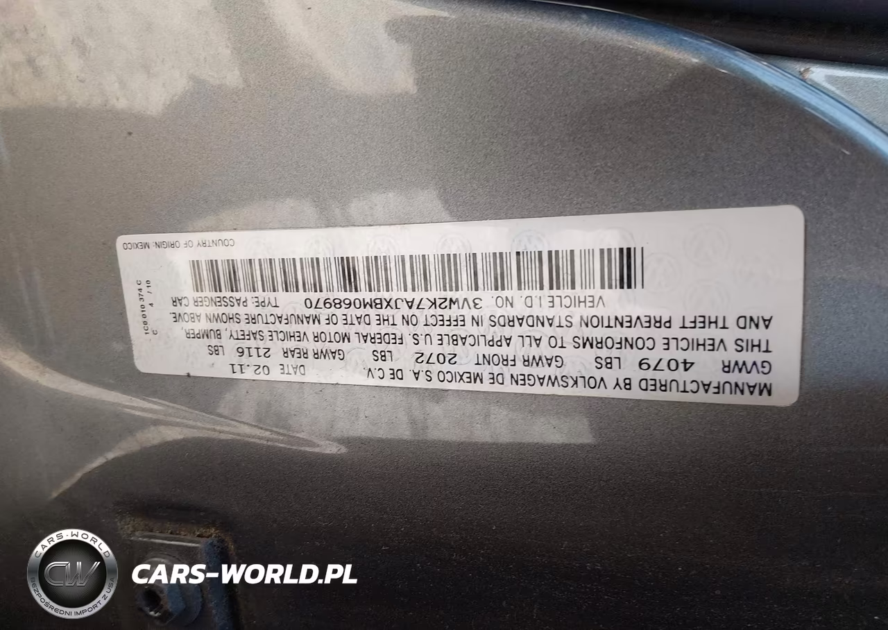 2011 Volkswagen Jetta 2.0L S VIN:3VW2K7AJXBM068970 - 9