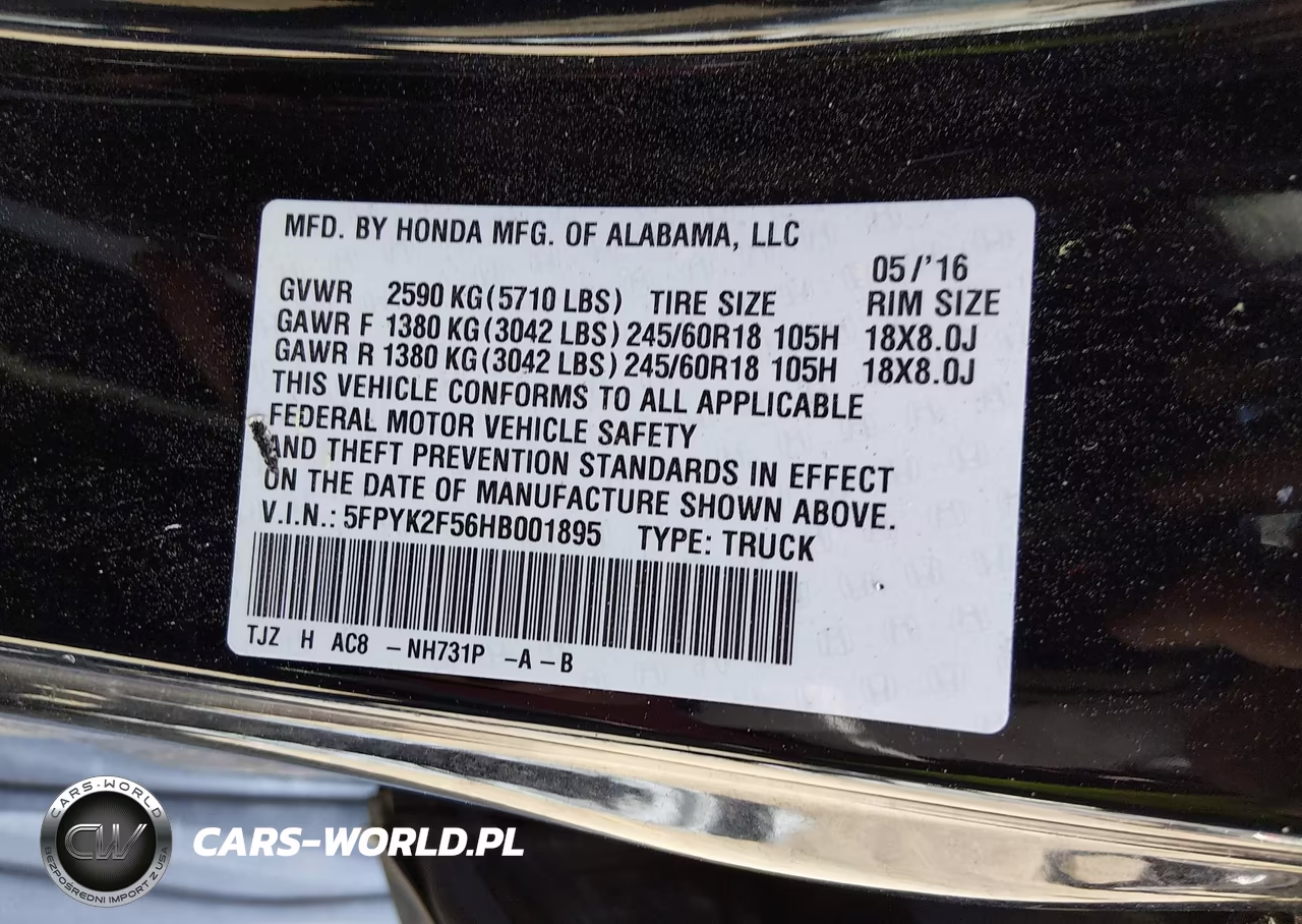 2017 Honda Ridgeline Rtl VIN:5FPYK2F56HB001895 - 9