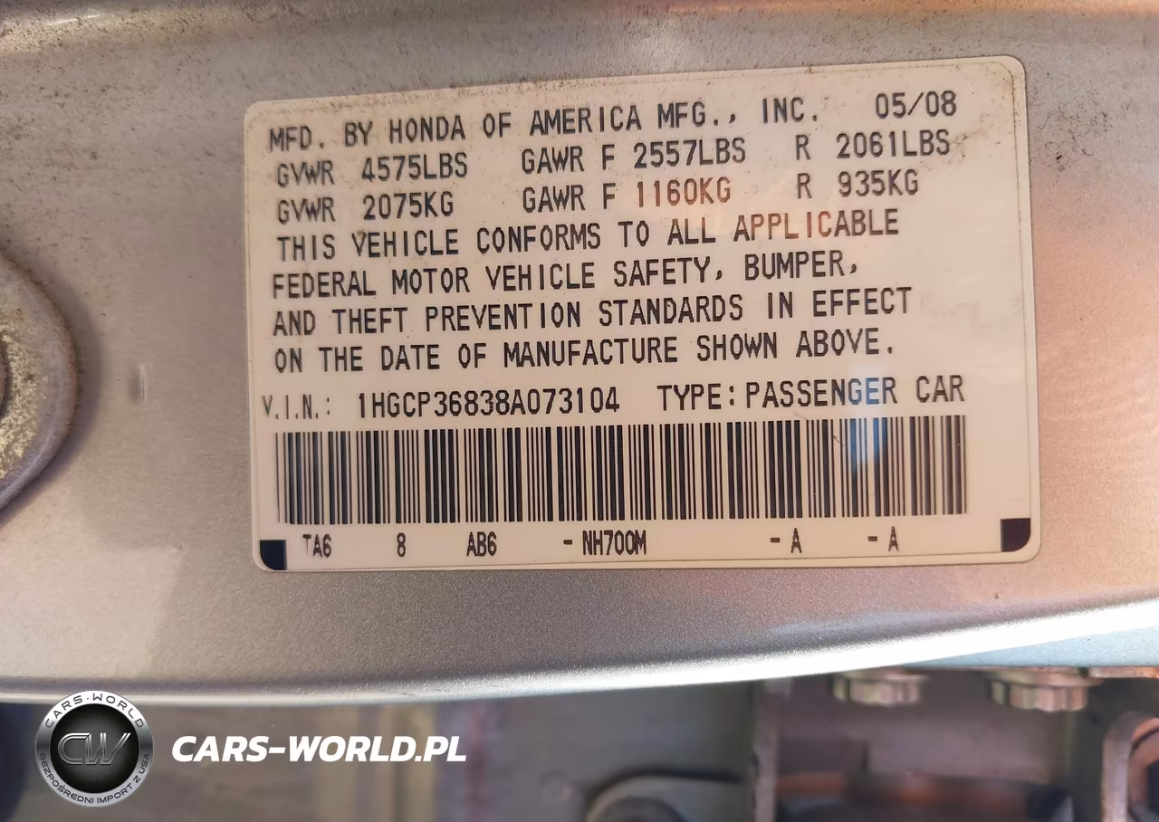 2008 Honda Accord 3.5 Ex-L VIN:1HGCP36838A073104 - 9