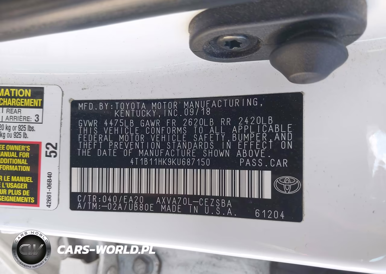 2019 Toyota Camry Se VIN:4T1B11HK9KU687150 - 9