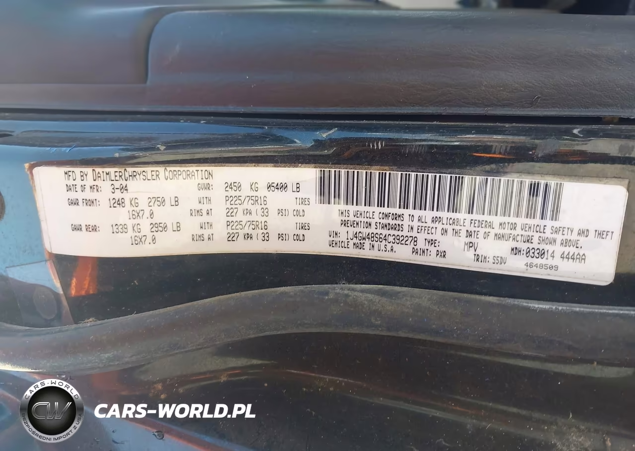 2004 Jeep Grand Cherokee Laredo VIN:1J4GW48S64C392278 - 9