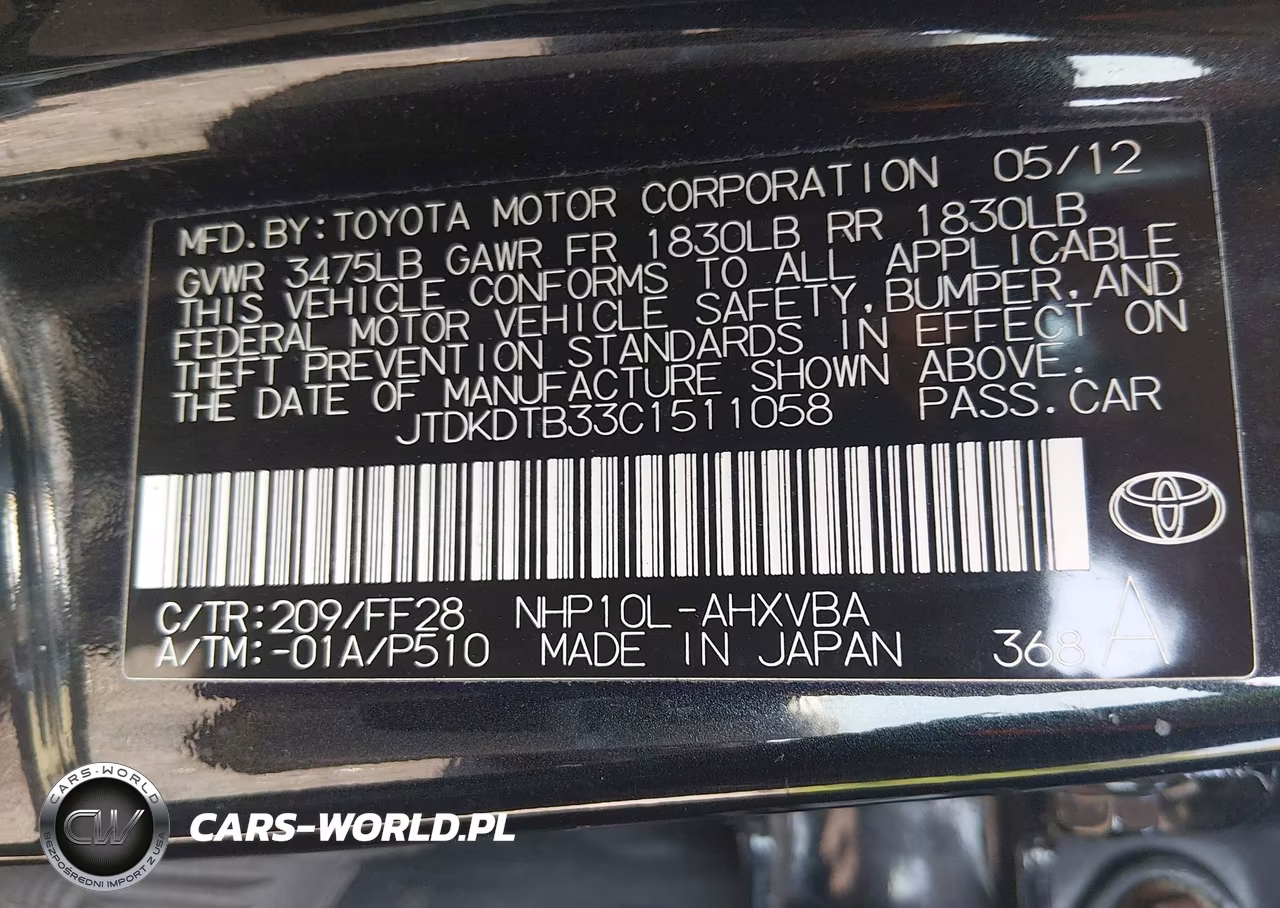 2012 Toyota Prius C Two VIN:JTDKDTB33C1511058 - 9