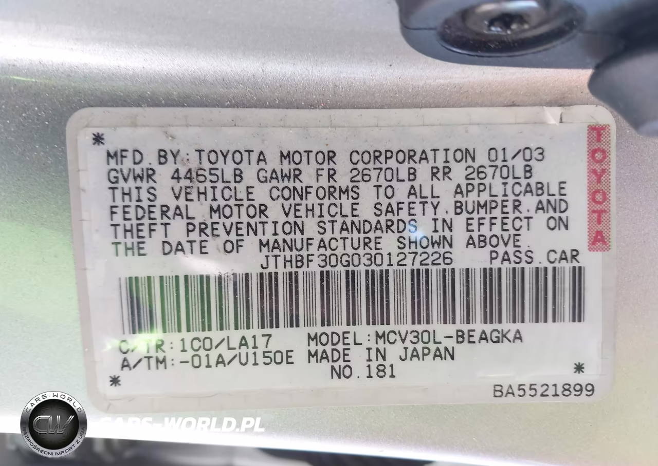 2003 Lexus Es 300 VIN:JTHBF30G030127226 - 9