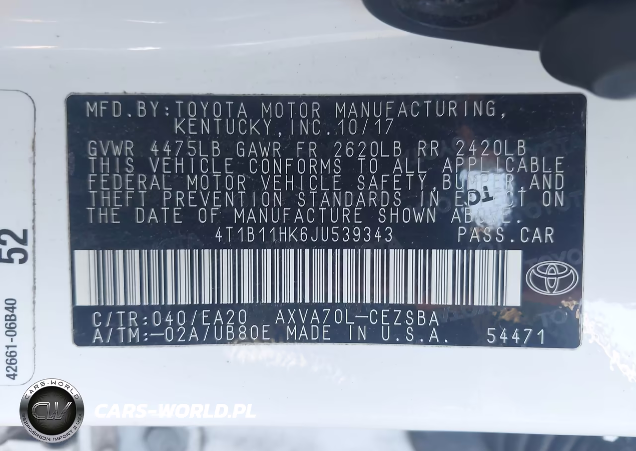 2018 Toyota Camry Se VIN:4T1B11HK6JU539343 - 9
