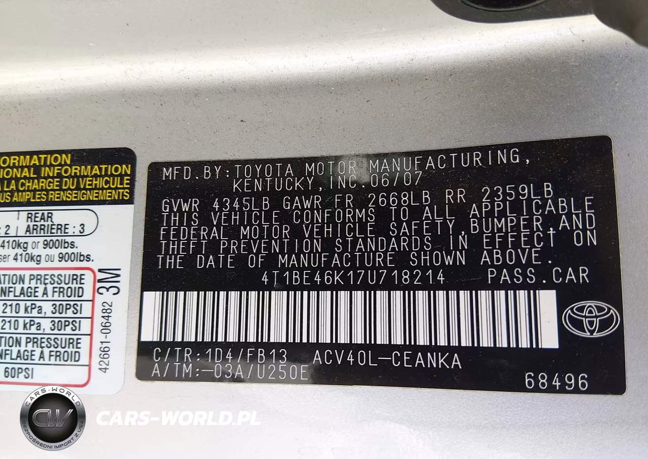 2007 Toyota Camry Le VIN:4T1BE46K17U718214 - 9