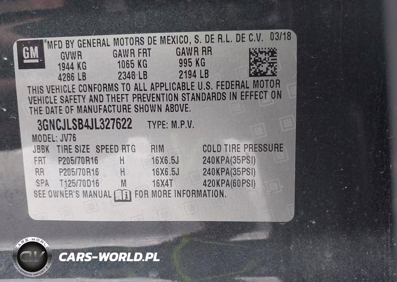 2018 Chevrolet Trax Lt VIN:3GNCJLSB4JL327622 - 9