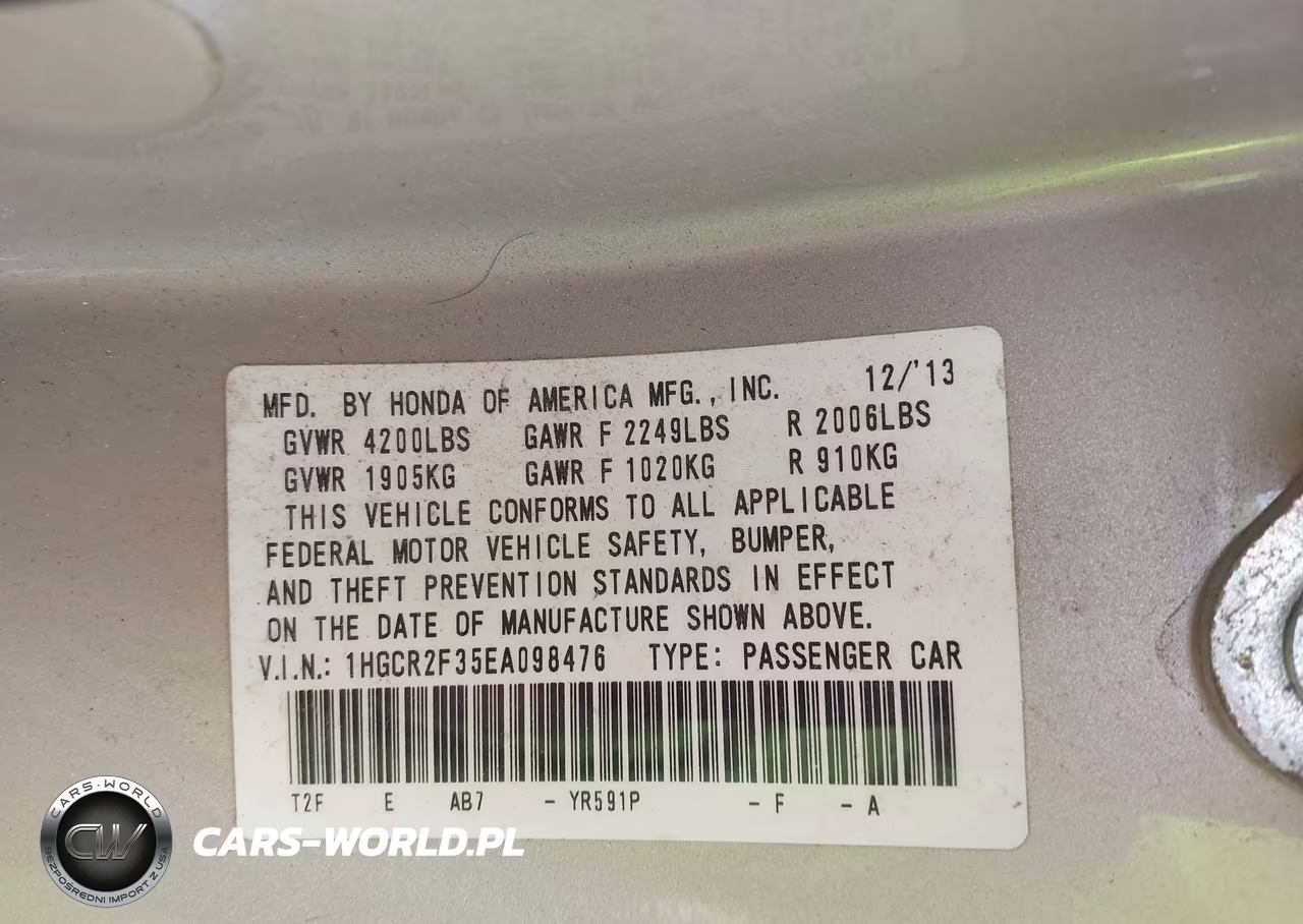 2014 Honda Accord Lx VIN:1HGCR2F35EA098476 - 9