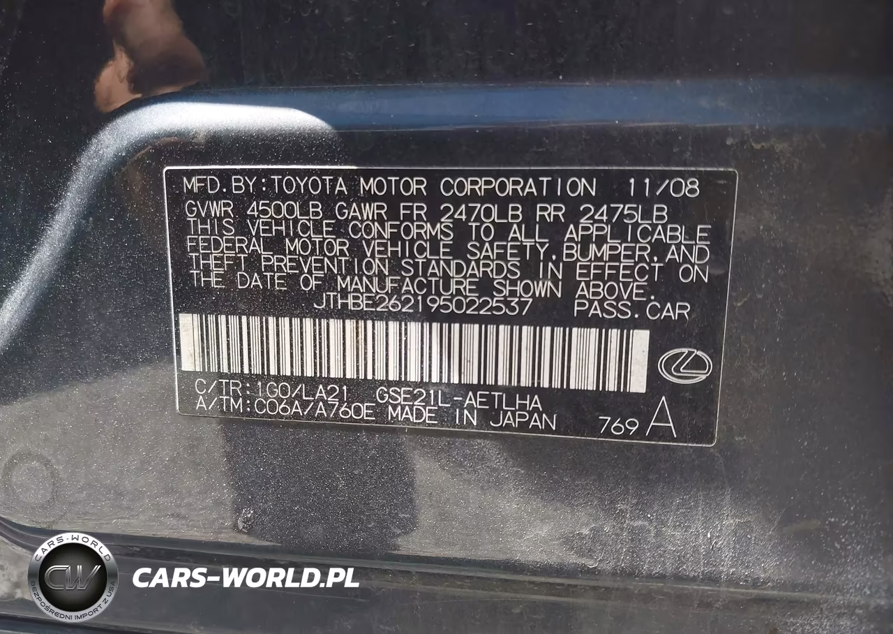 2009 Lexus Is 350 VIN:JTHBE262195022537 - 9