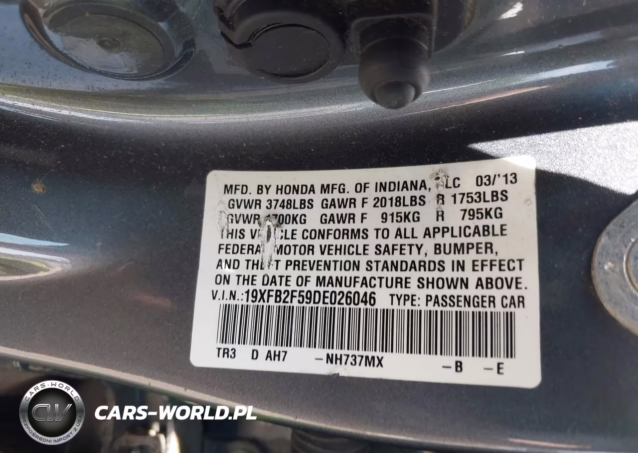 2013 Honda Civic Lx VIN:19XFB2F59DE026046 - 9
