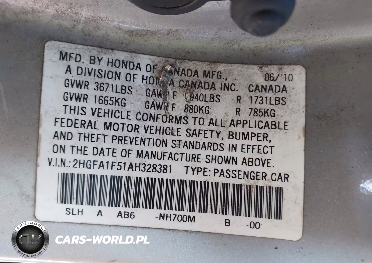 2010 Honda Civic Lx VIN:2HGFA1F51AH328381 - 9