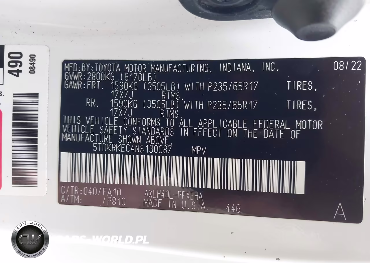 2022 Toyota Sienna Le VIN:5TDKRKEC4NS130087 - 9